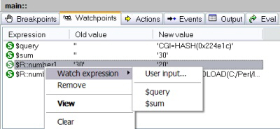 Perl Editor - Watchpoints